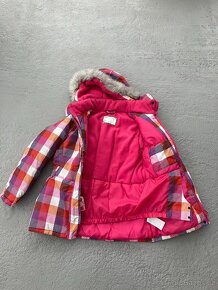 Zimní dětská bunda růžová s kožíškem - kostičky. - 2