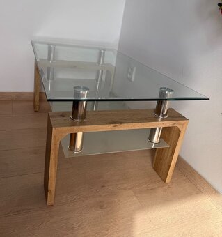 Konferenční stolek skleněný + dub sonoma - 2