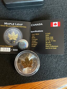 1 Oz stříbrná mince Maple Leaf Gold Black Empire 2022 - 2