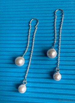 Stříbrné (Ag) visací náušnice perličky, nové, sleva 50 %. - 2