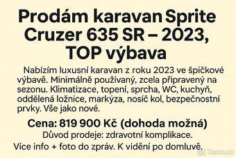 Luxusní karavan Sprite Cruzer 635 SR -2023, TOP výbava - 2