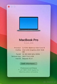 MacBook Pro 15” 2019 CTO/32GB RAM/i9/2TB SSD/ Záruka - 2