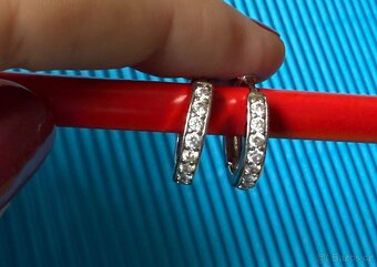 Stříbrné (Ag) rhodiované náušnice kroužky, zikonky, sleva. - 2