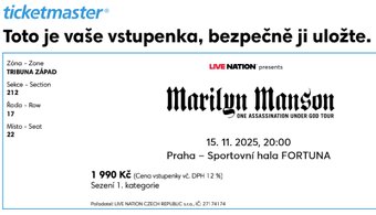 2 lístky Marilyn Manson sezení - 15.11.2025 Praha Fortuna - 2