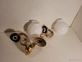 secesní mosazná lampa, lampička, bílý širm až 2 ks - 2