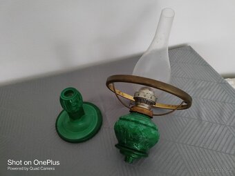 Starožitná malachitová velká petrolejová lampa - 2