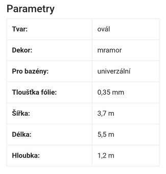 Bazénová folie ovál 5,5 x 3,7 x 1,2 - 2