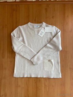 Luxusní dámský béžový svetr s krystal květem - vel. M - 2