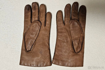 Dámské hnědé kožené rukavice - 2