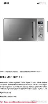 Prodám zánovní mikrovlnou troubu původní cena 2900kc - 2