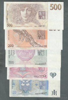 Staré bankovky sestava vydání 1993 VZÁCNÉ 20-500 Kč, pěknÉ - 2