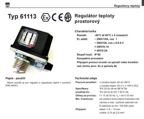 Regulátor teploty prostorový Typ 61113, antikórový. - 2