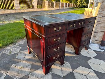 Psací stůl mahagon zelená kůže - 2