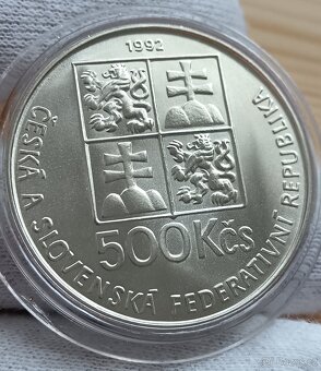 Stříbrná pamětní mince 500kčs Jan Ámos Komenský 1992 sbírkov - 2