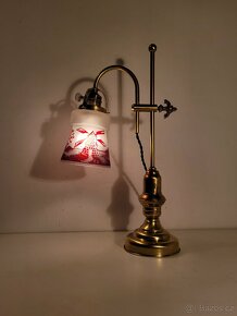 mosazná stylová lampa, lampička, malované stínidlo - 2
