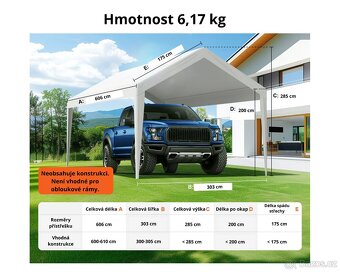 Přístřešek na auto - garážový stan (pouze plachta) 3x6m nový - 2