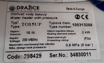Ohřívač vody Dražice 2kw, 15l - 2