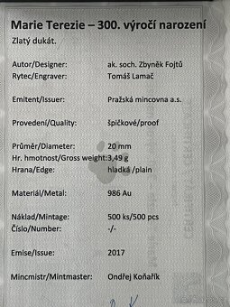 Zlato / zlatá a stříbrná mince Marie Terezie proof - 2