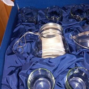 Stara čajová retro sada červená +modrá nalez na puďe - 2