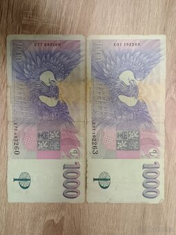 Bankovky 1000 Kč vzácná série E 01,77– 2 ks, originál - 2