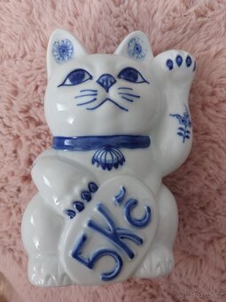 Modrý cibulák - porcelán Dubí, kasička kočka - 2