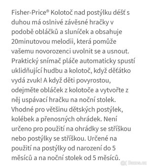 Hrající kolotoč nad postýlku zn.Fisher-Price - 2