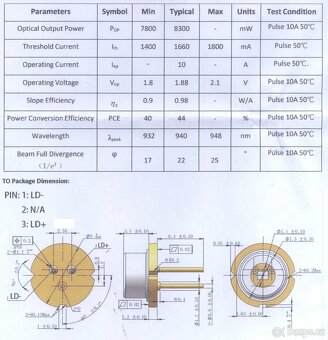 Laserová dioda 8W 940nm - 2