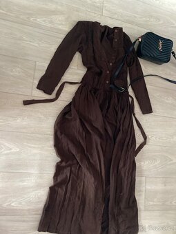 Mango dlouhe rukavy hnede saty bavlna platno 38 - 2