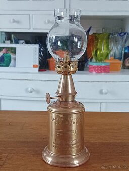STAROŽITNÁ SECESNÍ MOSAZNÁ PETROLEJOVÁ LAMPA SALSIUS PIGEON - 2