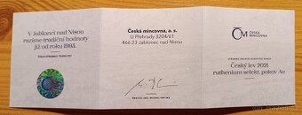 Český lev 2021 1Oz ruthenium selekt. pokov Au - 2