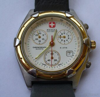 Hodinky WENGER Chronograph Swiss Quartz nová baterie a pásek - 2