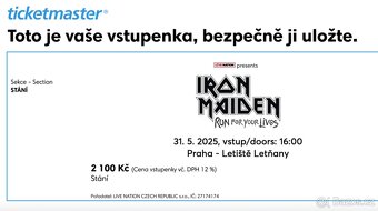 2 vstupenky na Iron Maiden Praha - 31.5.2025 - 2