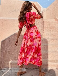 Nové dlouhé letní růžové šaty vel.M - 2