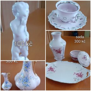 Prodám růžový porcelán a broušené sklo - 2
