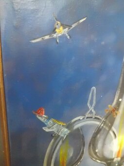 Starý Obr Obraz OLEJ - DAGMAR ŠIMKOVÁ Petrolejka a Letadla - 2