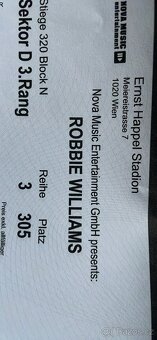 Prodam lístky na koncert Robbieho Williamse - 2