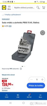 Prodám 15 dílnou sadu vrtáků a závitníků Parkside. - 2