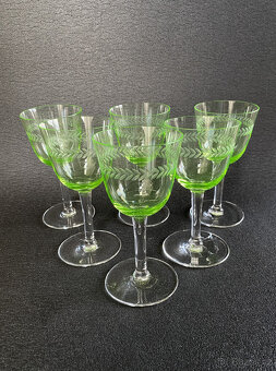 6x starožitná sklenice 120ml, uranové sklo - 2