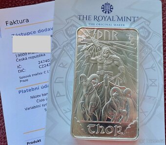 👑 Stříbrný slitek 10oz. Royal Mint, motiv Odin-Thor - 2