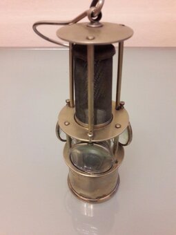 Hornická lampa 3 skleněné čočky nikl stříbro důlní kolonie P - 2