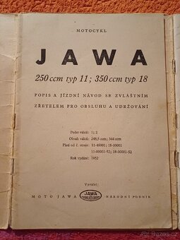 Prodám Popis a jízdní návod Jawa pérák 250 a 350 r.v.1952 - 2