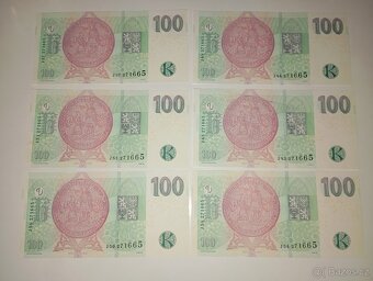 BANKOVKY 100 KČ 2018, 6 KUSŮ STEJNÝCH SÉRIOVÝCH ČÍSEL - 2