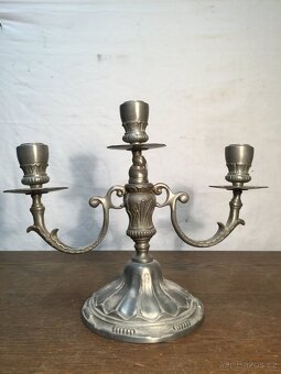 Velký cínový svícen 4 x punc. Krásný masivní cín. - 2