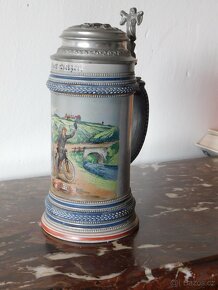 Starožitný historický cyklistický kameninový korbel - bier s - 2
