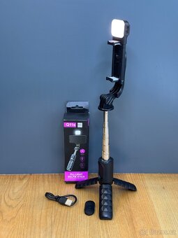 Selfie tyč + stativ + světlo + dálkový Bluetooth ovladač NEW - 2