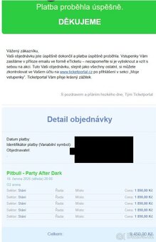 5 Vstupenek na koncert Pitbulla 18.6. 2025 Praha - 2