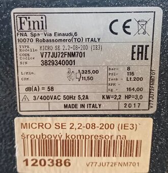 Kompresor MICRO SE 2,2-08-200 + Tlaková nádoba 200l - 2