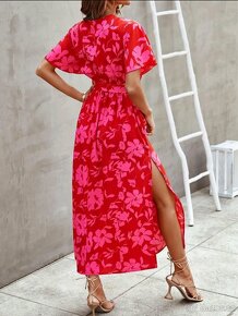 Nové elegantní růžové dlouhé šaty vel.S - 2