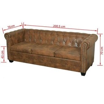 Chesterfield sedačka 3místná umělá kůže hnědá - 2