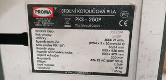 STOLNI FORMÁTOVACÍ KOTOUČOVÁ PILA PROMA PKS-250P - 2